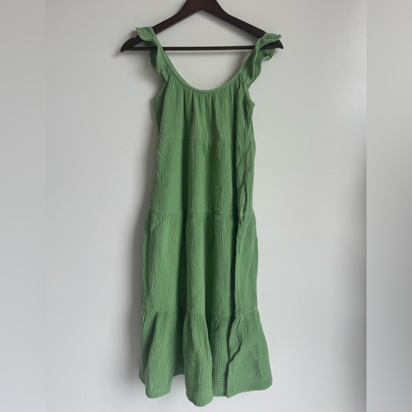 Marine Layer Jude Flutter Sleeve Dress Women Small Jade Sheen green tiered flowy - Picture 2 of 10